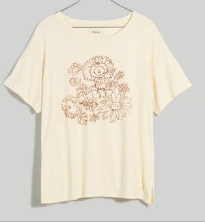 Madewell $89 Sunflower Embroidered Cream oversized Graphic Tee Women’s XS NEW